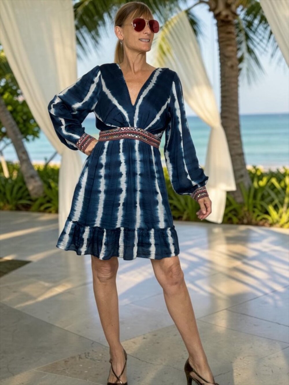 Anthropologie Verb by Pallavi Singhee Beaded Tie-Dye Mini Dress M Blue